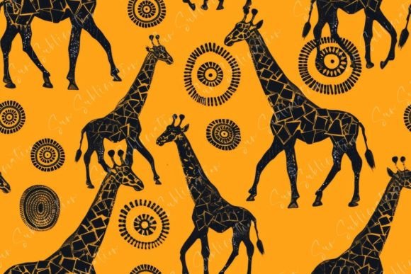 African Giraffe Pattern on Yellow