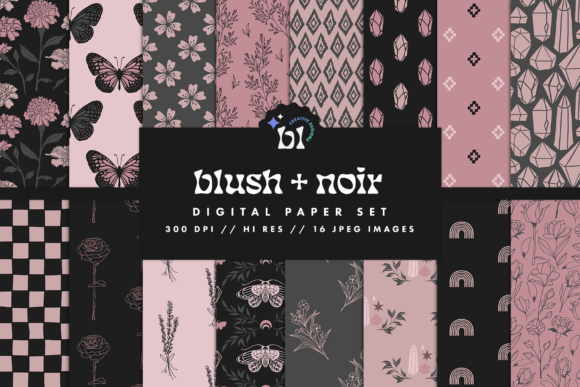 Blush Noir Digital Paper Set: Elevating Creative Projects with Elegant Design