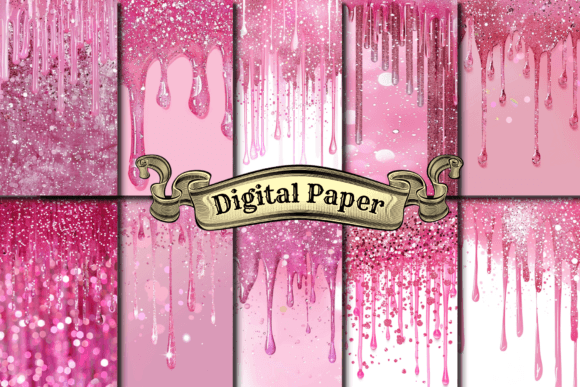 Dripping Glitter Digital Paper, Glitter