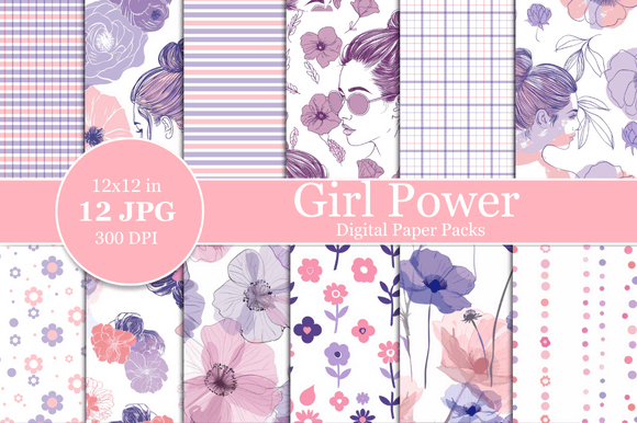 Girl Power Digital Papers for Creative Projects