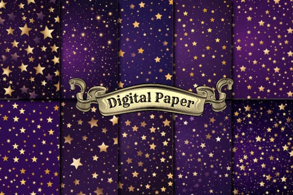 Purple Grunge Stars Digital Paper