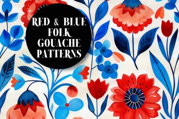 Red and Blue Folk Gouache: A Digital Paper Pack for Modern Creatives