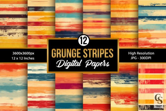 Sunset Retro Grunge Stripe Digital Paper