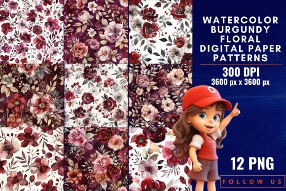 Watercolor Burgundy Floral Digital Paper: Elevating Your Creative Projects with Sophisticated Elegance