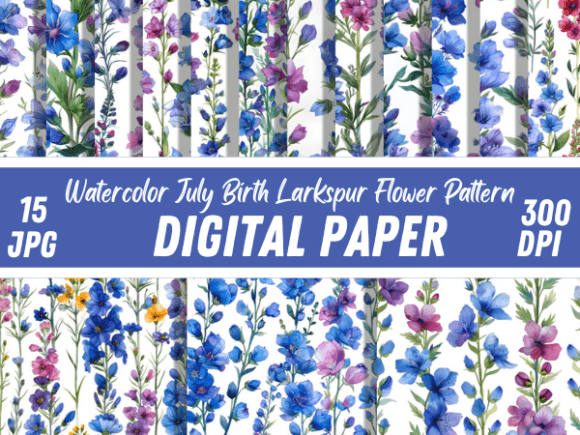 Watercolor Larkspur Flower Paper Pattern: A Strategic Asset for Creative Branding and Design
