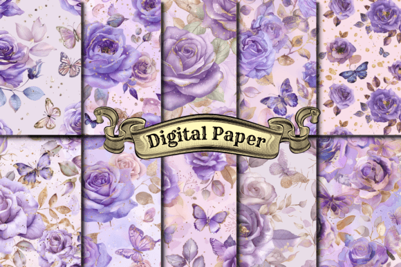 Watercolor Purple Roses Digital Paper: Elevate Your Creative Projects with Timeless Elegance