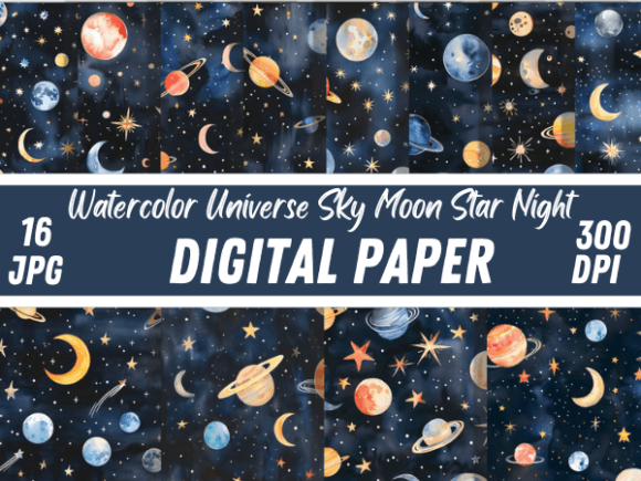 Watercolor Space Sky Moon Stars Pattern: A Versatile Digital Asset for Modern Creativity